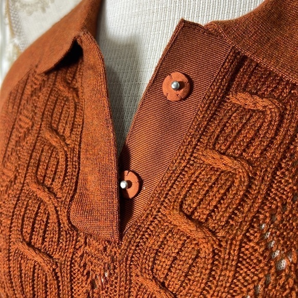 Victor Glemaud Rust Cable Knit Short Sleeve Polo Dress Size Small - Picture 12 of 12